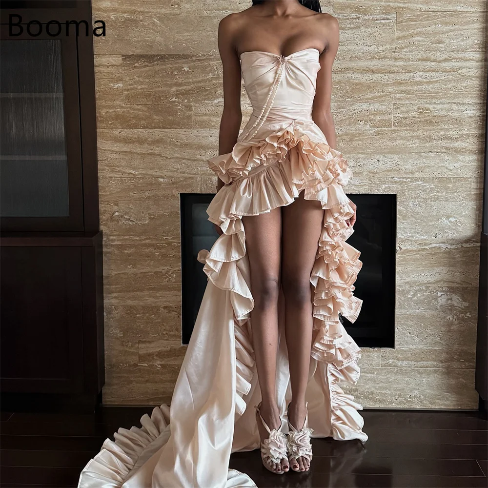 

Booma A-Line Strapless Elegant Pleat Pearls Wedding Dresses Simple Satin Sleeveless Brides Gown Custom Made 2025