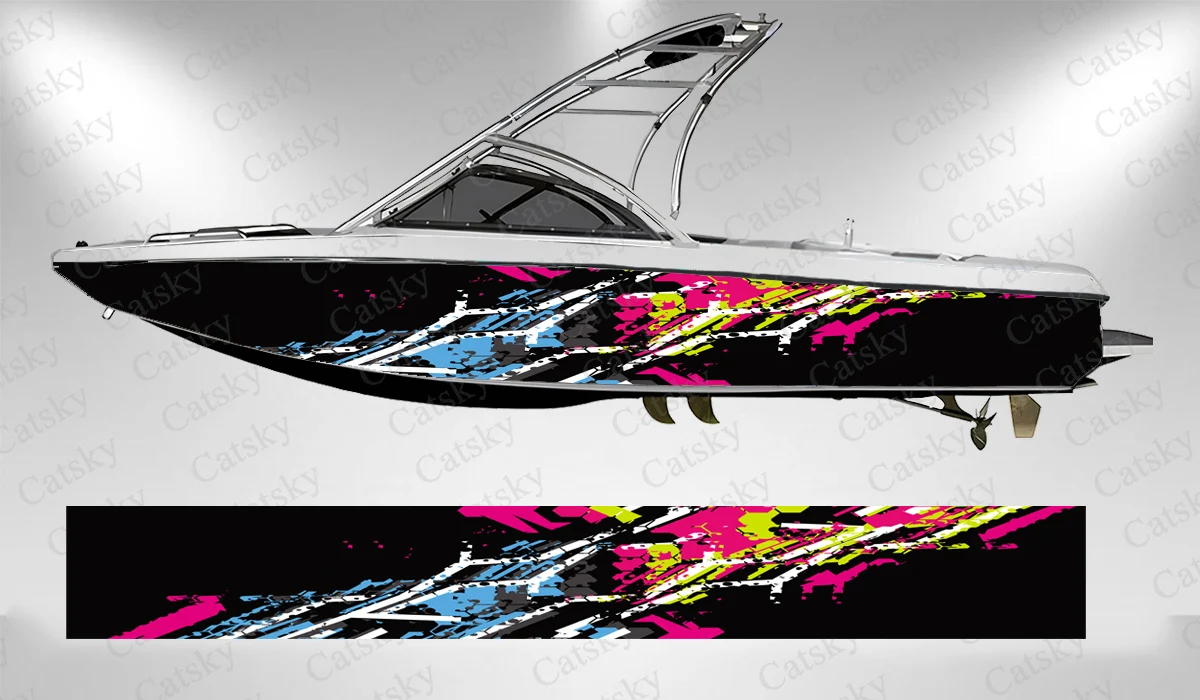 

Ink splatter abstract geometric figures Boat wrap sticker vinyl boat for pontoon deck boat fishing platform decal sticker