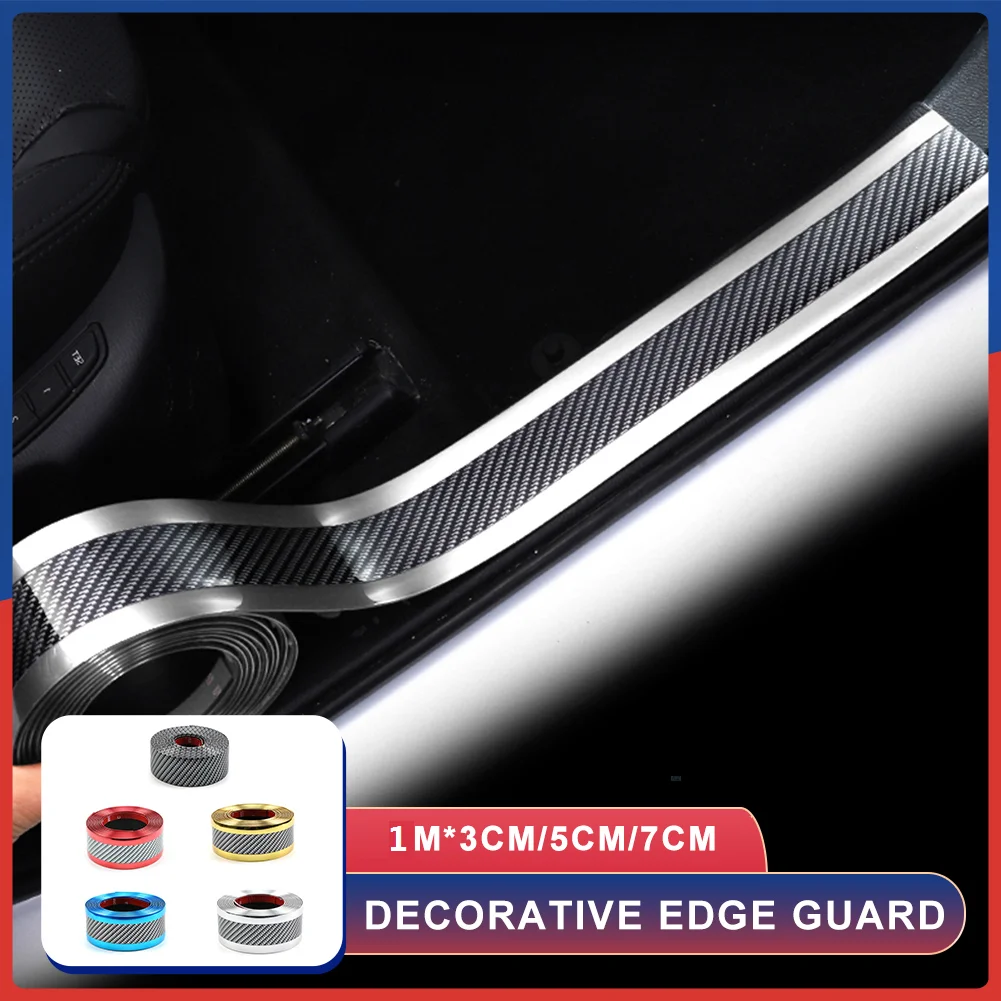 Car Stickers Anti Scratch Door Sill Protector Rubber Strip Carbon Fiber Car Threshold Protection Bumper Film Car Styling