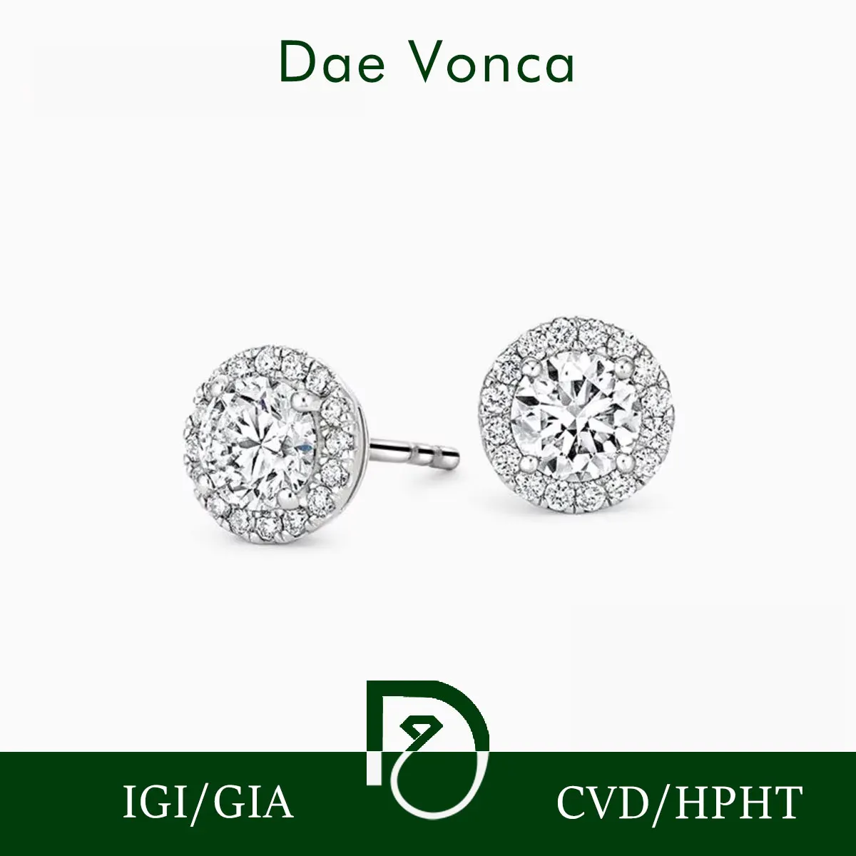 Halo Diamond Earrings 18K White Gold 2.0CT HPHT CVD Lab Grown Diamond Stud Halo Earring For Women Luxury Jewelry IGI Certificate