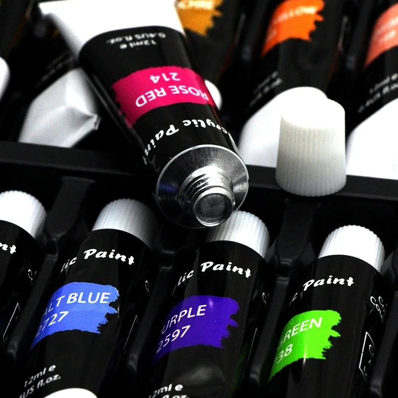 24 Colors 12ml Acrylic Pains Set Assorted Colors,Pigments for DIY Craft,Rock,Wood,Professional Pigments for Adults,Artists