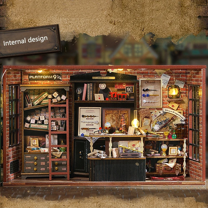 Magic Shop DIY Wooden Dollhouse Miniature Doll House Kit 3D Puzzle With Furniture Roombox Retro Home Model Toy for Children Gift