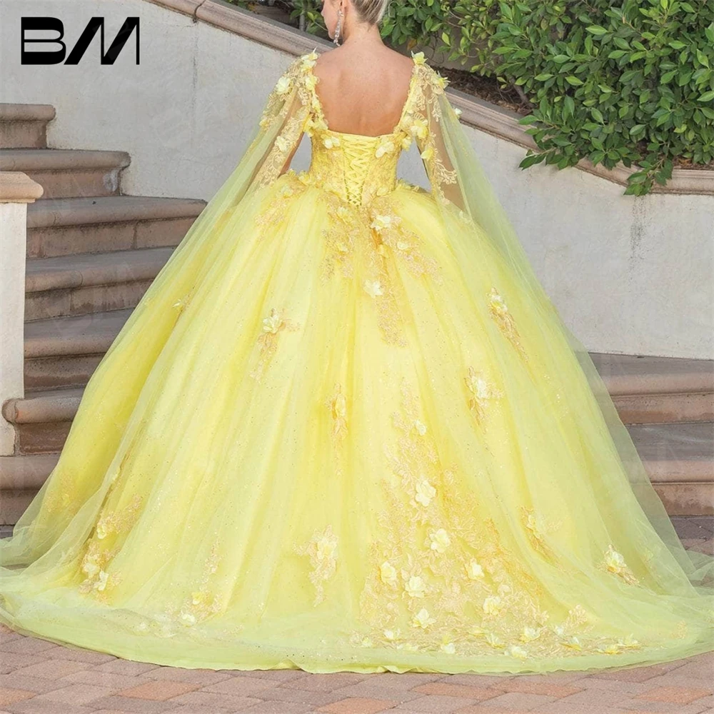 ดอกไม้ปักแขนกุด Quinceanera ชุดค็อกเทล Cape Sleeve Vestidos De Baile แขนกุดชุด