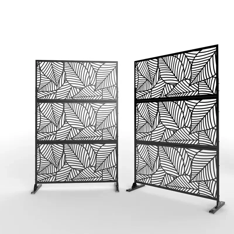 Cut Metal Privacy Screen Outdoor Partition Fence with Strap Stand for Backyard Garden Decor