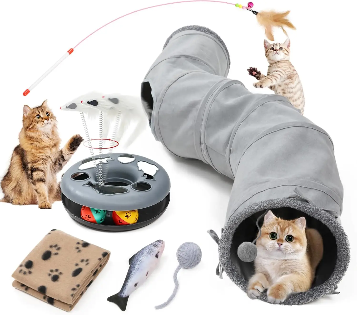 

Collapsible S-Shaped Cat Tunnel with Roller Track, 10.5" Maze Play Tube for Cats, Puppies & Small Pets