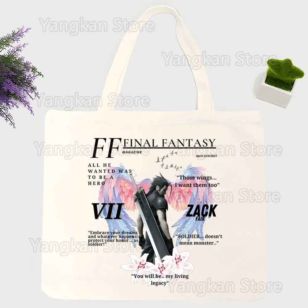 

Final Fantasy 7 FF7 Shopping Bags Tote Bag Beach Shopper Bags Handbags High Capacity Canvas Shoulder Bags