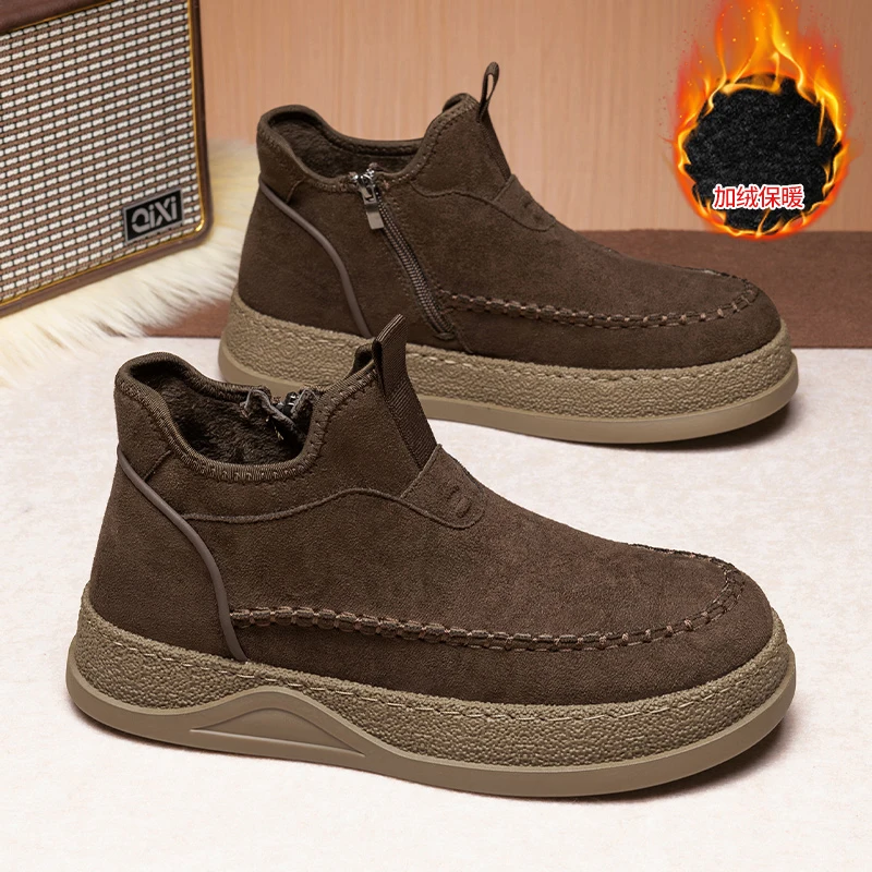 

Winter cotton shoes plush warm leather boots thick soled fashionable casual ankle boots outdoor cold resistant work cotton boots