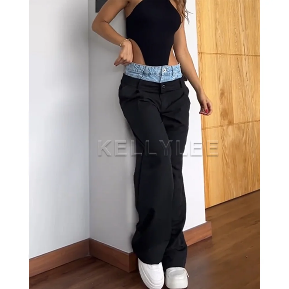 Autumn Stylish Patchwork Loose Long Pants Unique Retro Baggy Pantalones Fall Clothes 2024 Women's Suit Pants New Y2k Streetwear