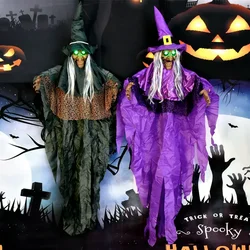 Hanging Animated Talking Witch with Light-up Eyes for Halloween Haunted House Party Prop Décor Halloween Outdoor Yard Decoration