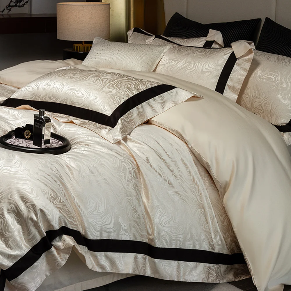 4pcs Light Luxury Exquisite Jacquard Quilt Cover Set 100% Count Australian Cotton with Bed Sheet Quilt Cover and Pillowcases