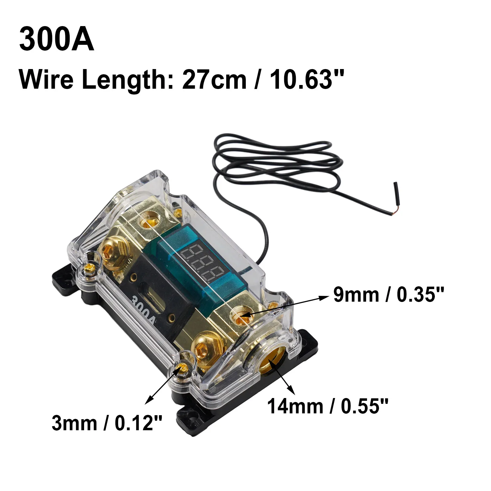 Suporte do fusível ANL com display digital LED, durável chapa de metal chapeado, fácil de instalar, 0 2 4 calibre compatível, 300 Amp