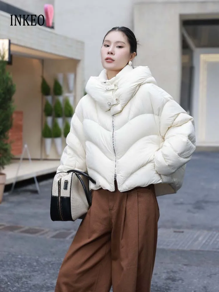 

Women's White duck Down jacket with hooded Oversize 2025 Winter Female zip puffer coat Thick warm Outwear white INKEO DJ542