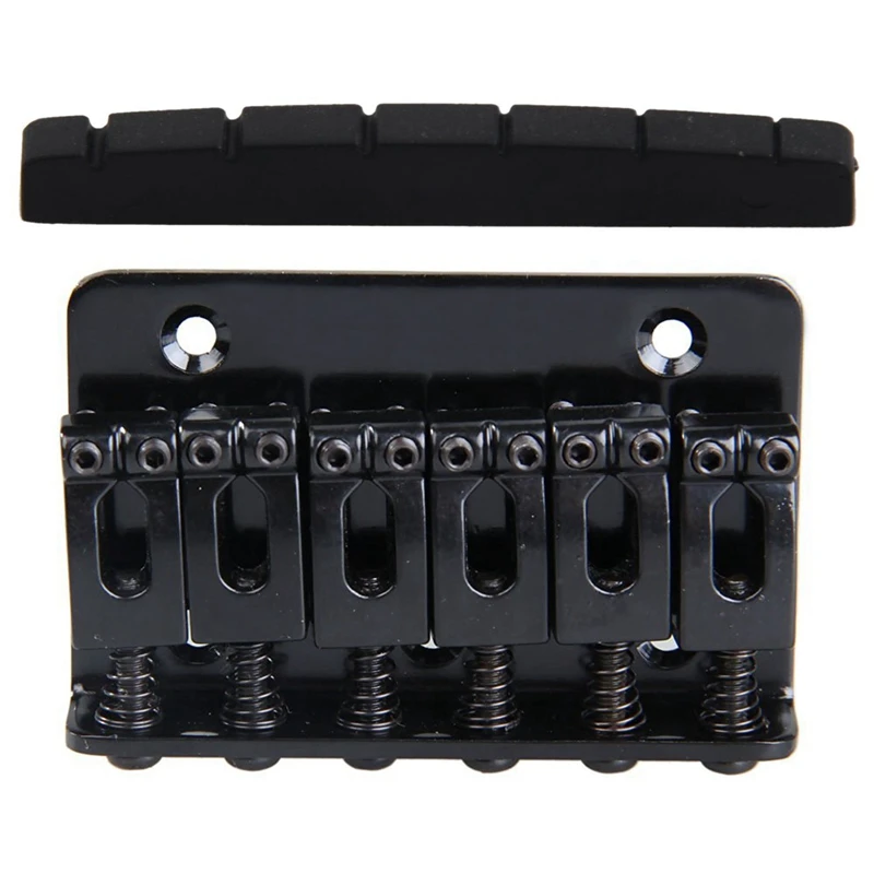 2 Pcs Guitar Accessories: 1 Pcs Saddle Hardtail Bridge (Black) & 1 Pcs Upper Nut Flat Bottom PT-5042-00 42 X 3 X 5.5Mm