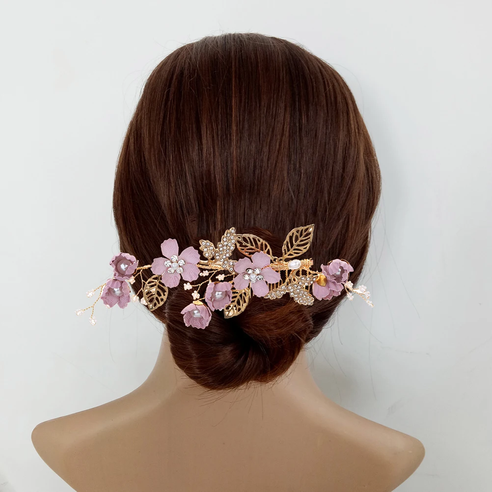 

Свадебные гребни для волос, тканевый цветок, стразы, жемчужный боковой гребень, фиолетовый головной убор для свадебной вечеринки, аксессуар, свадебный гребень для волос