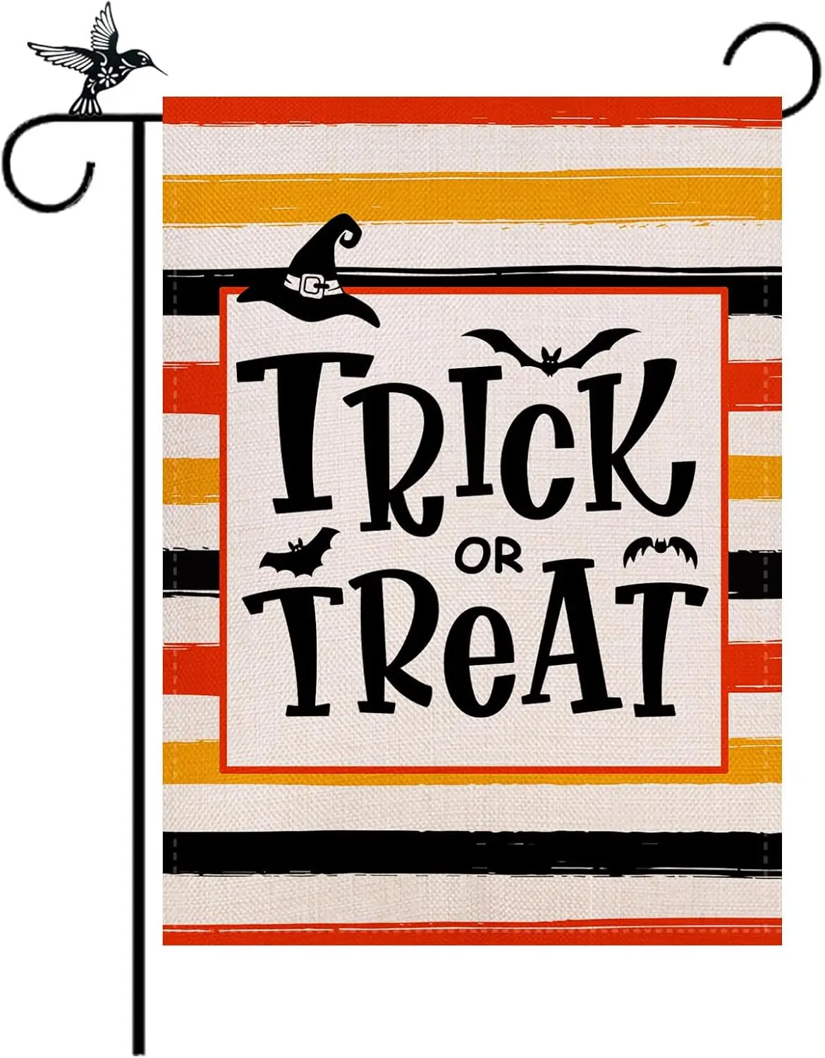 Halloween Trick or Treat Garden Flag 12.5x18 Inch Double Sided Halloween Hat Bat Welcome Outside Decorations Yard Flag