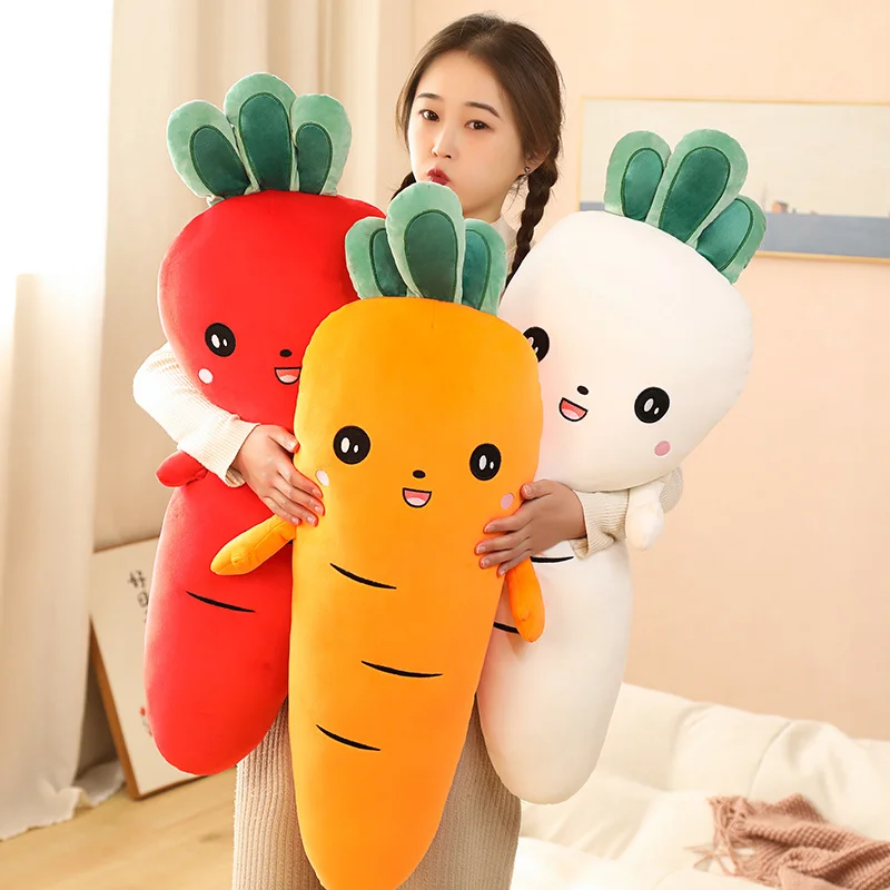 50/90cm Cute Turnip Carrot Doll Stuffed Squishy Radish Plush Toy Red Orange White Smiling Face Plant Plushie Gift