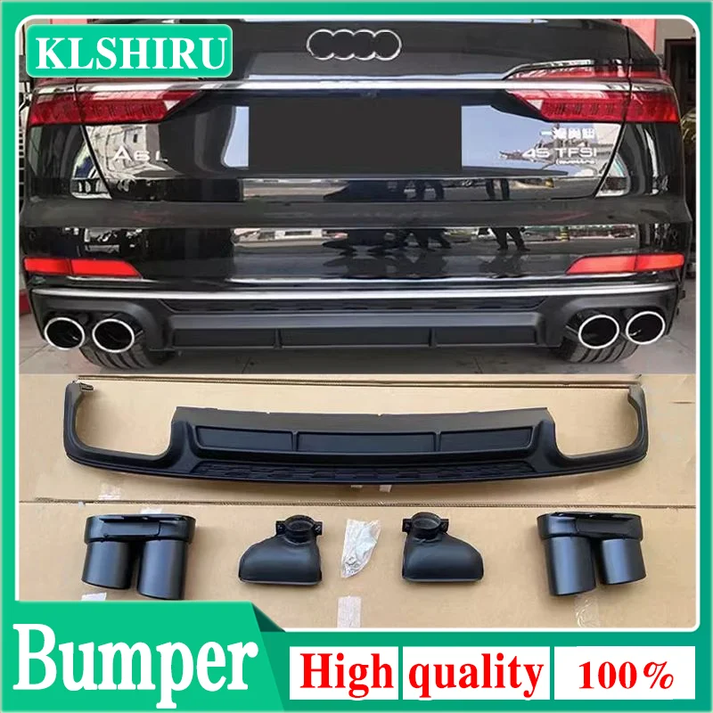ABS Traseiro Bumper Trunk Lip Spoiler, Difusor com Pontas de Escape, Audi A6, S6, Sline C8, 2019, 2020, 2021