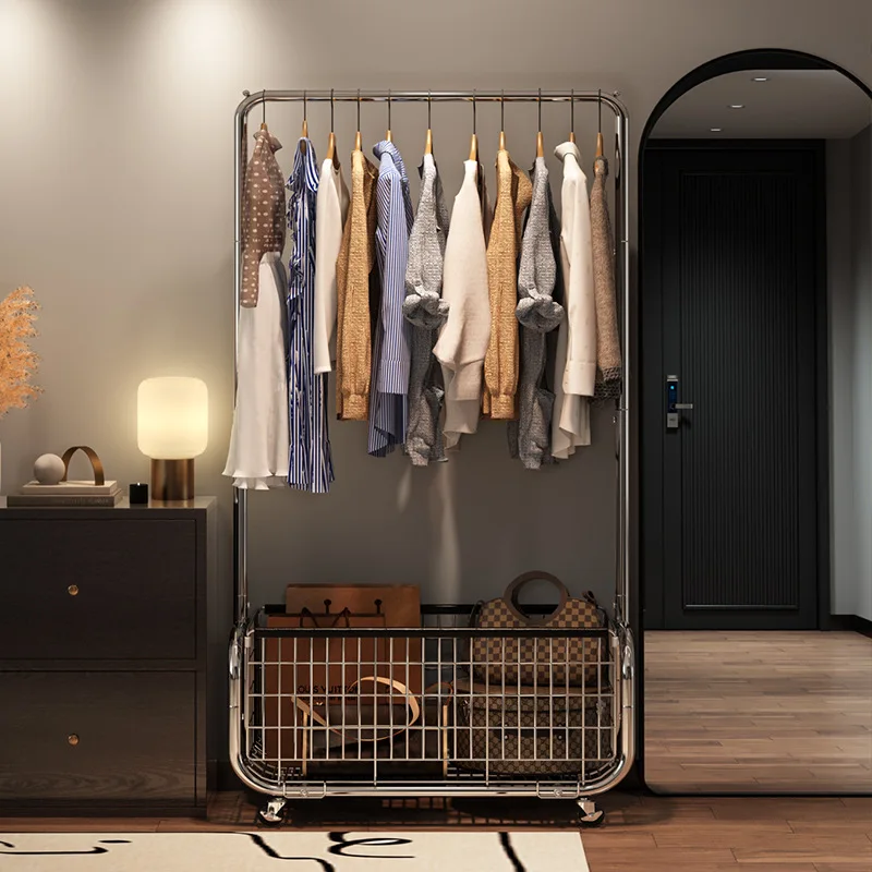 Hanger floor to ceiling bedroom drying hanger mobile light luxury corner coat rack clothes rack