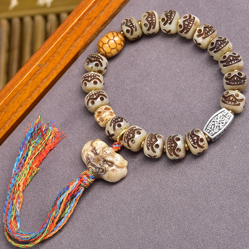 Tibetan-style camel bone carving factory, Tuo Lin A Dai bracelet, Buddhist prayer beads, multi-strand hand string with tassel ac