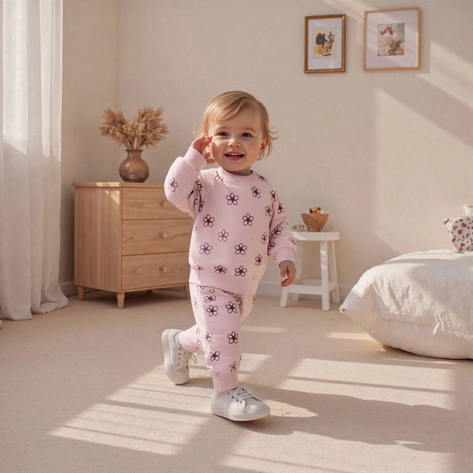 

Toddler Autumn Clothes Baby Girl Fall Outfits Flower Print Crew Neck Long Sleeve Sweatshirt and Pants 2 Pcs Set