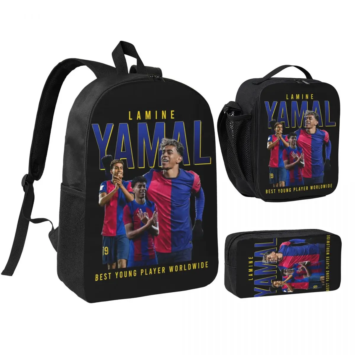 

3pecs/set Lamine Y-Yamal Backpack for Student Football Soccer High School Shoulder Bag Lunch bag Pencil Case