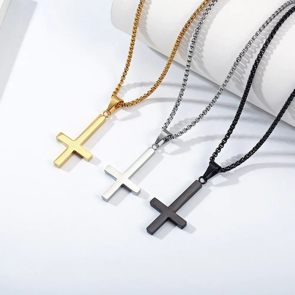 Saint Peter Pope's Handstand Cross Necklace Devil Satan Pendant for Men Woman Stainless Steel Religious Jewelry