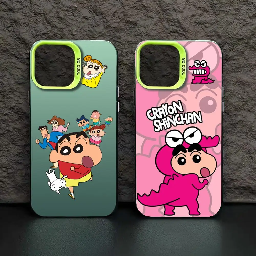 Anime Cartoon S-Shin-chan Phone Case green IMD Colorful Phone Case Silver Cover Suitable for iPhone 16 15 14 13 12 11 XS Pro Max