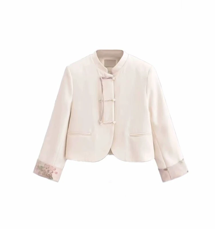 

Spring 2024 Women's Faion Outerwear Design Sense National Sle Versatile Slim Fit Sve Patchwork ort Coat