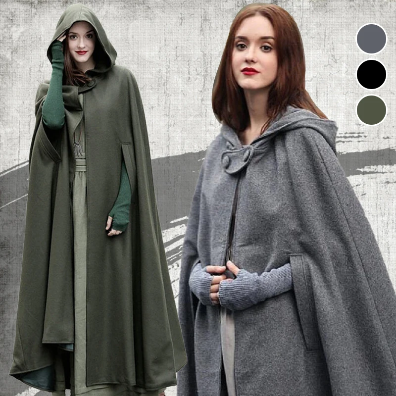 

Winter Cloak Hooded Trench Coat Women Gothic Medieval Shawl Cloak Trench Coat Open Front Cardigan Jacket Coat Cape Poncho