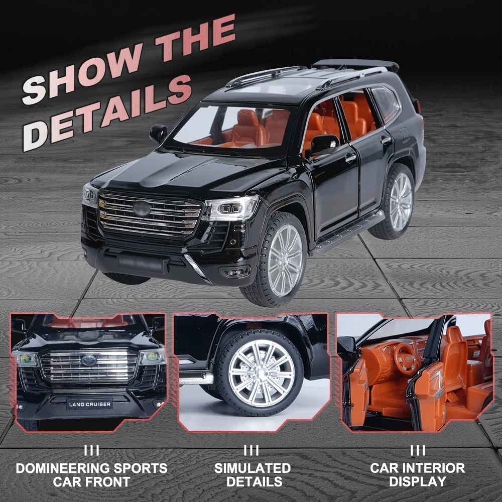 

Машинка-игрушка Land Cruiser LC300 Street Version, масштаб 1:24, для взрослых, со звуком и светом, четырехдверная, с откатным механизмом, из сплава, модель автомобиля, декор для дома, подарки