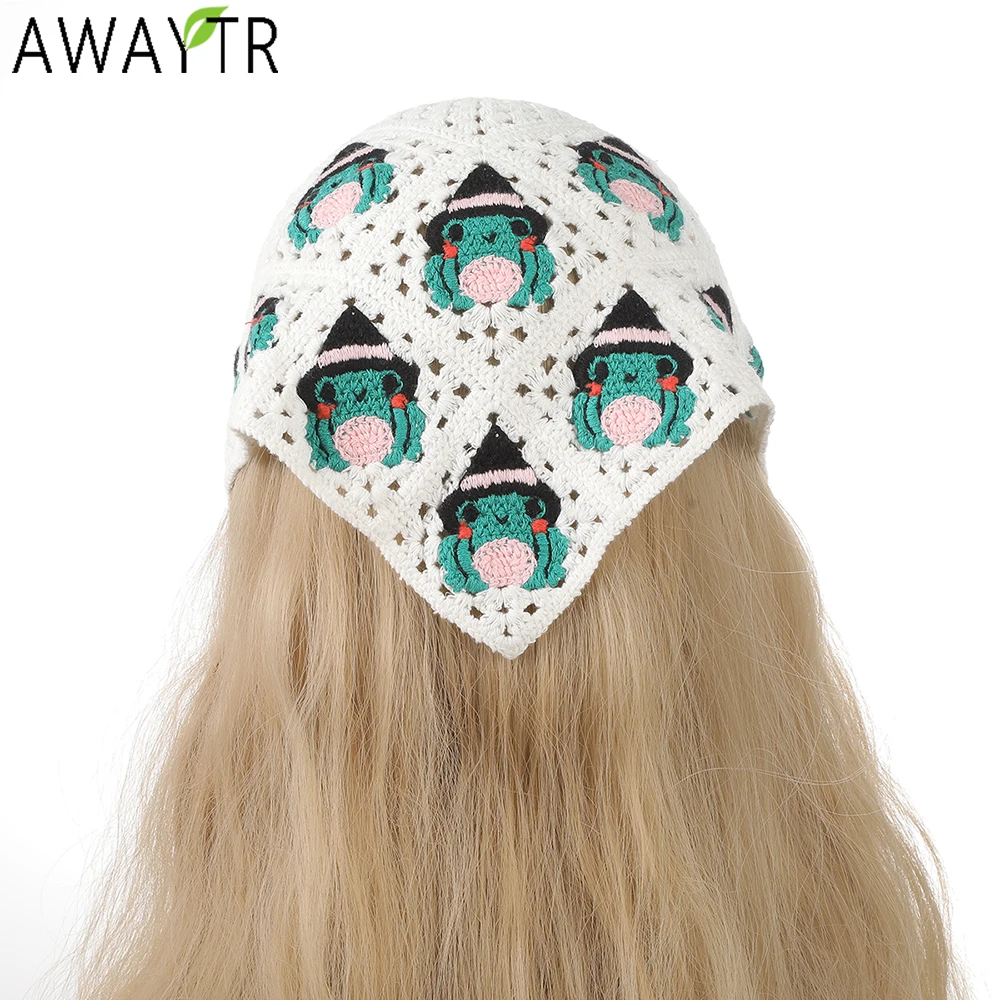 AWAYTR Knitted Halloween Headband Hair Scarf Bands for Women Party Headwear Frog Bat Bandana Turban Hairband Headpiece