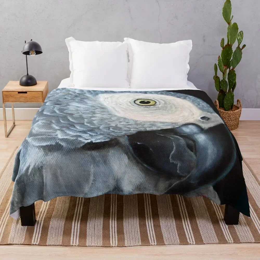 

African Grey Parrot Art Throw Blanket Luxury Designer Summer Nap Blankets