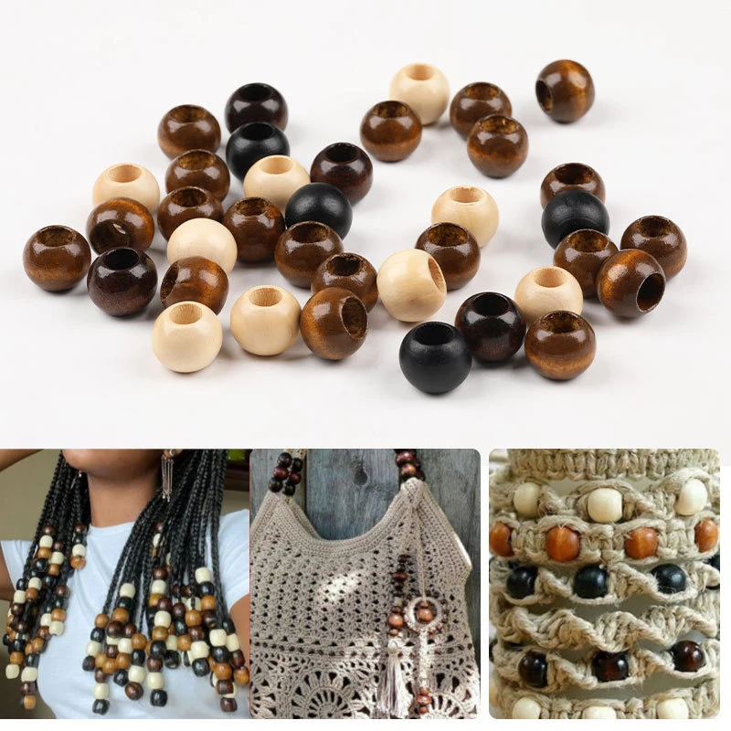 NEW 100PCS 5MM Maple Wood Beads Large Hole For DIY Jewelry Packaging Garment Accessories Crafting With Drawstring Pouch