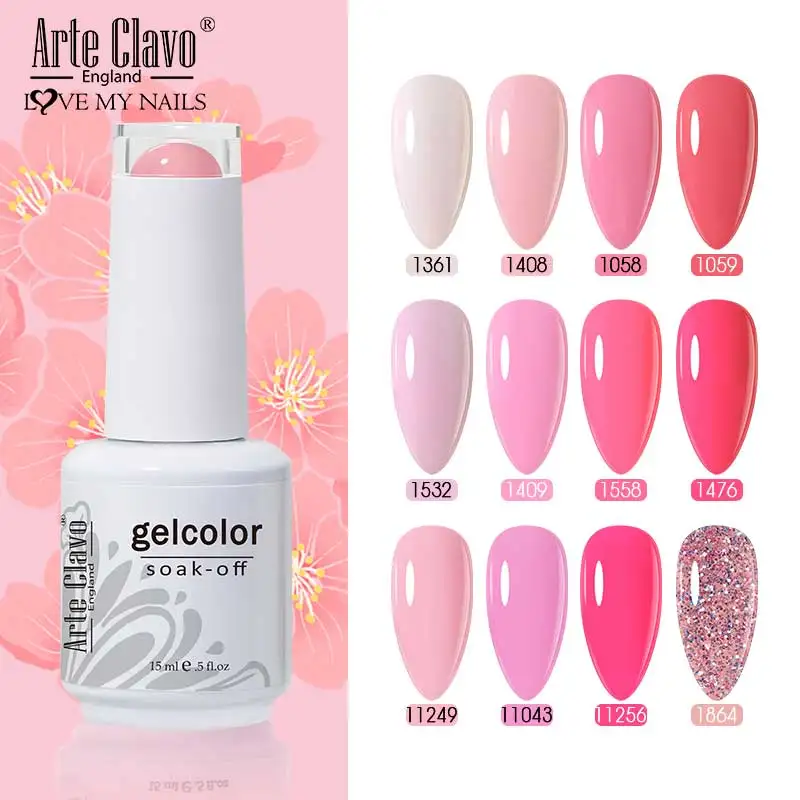 Arte Clavo Nail Gel Polish Roze Manicure Vernissen Gel Voor Nail Art Decoratie Uv Gel Met Base Top Coat 15ml Gel Polish