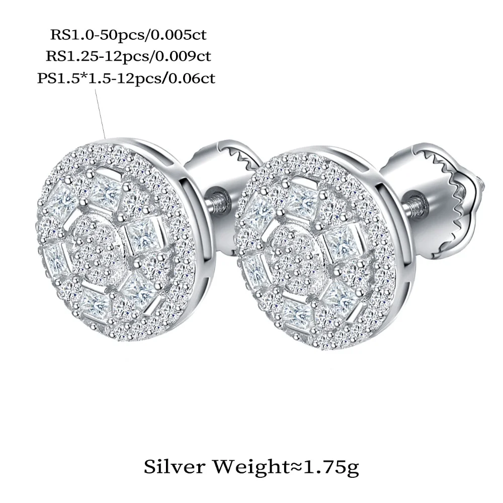 Sunflower 925 Silver Moissanite Wedding Earrings for Brides Round 925 Sterling Silver Ladies Moissanite Stud Earrings