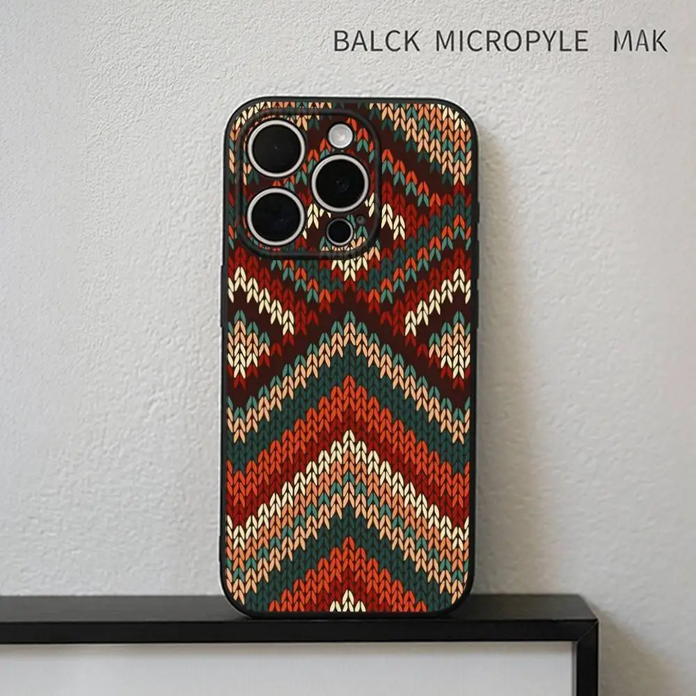 Afrikaanse Wax Stof Telefoonhoesje Voor iPhone17,16,15,14,13,12,11 Plus, Pro Max Zachte Zwarte Cover