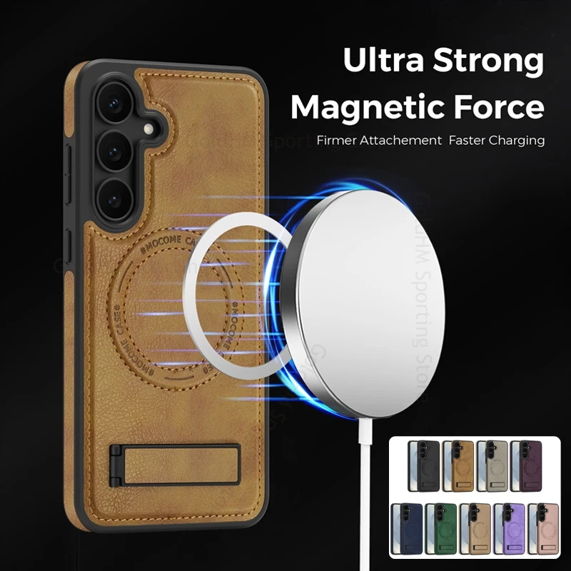 

Capa For Samsung S25FE S25 Edge Magnetic Leather Phone Kickstand Case For Galaxy S25 S24 S23 Ultra Folding Book Stand Back Cover