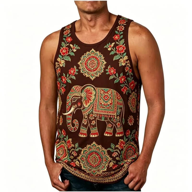Men's Ethnic Tribal Animal Printed Sleeveless Tank Tops,for Casual Weekends, Backyard Hangouts & Laid-back Daily Style