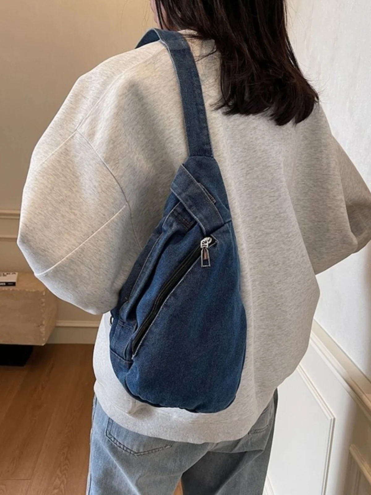 Bolsa Transversal de Lona Jeans Retrô Estilo Casual Simples para Homens e Mulheres ande Capacidade Mochila Moderna de Ombro...