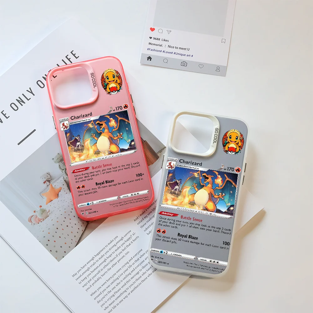 Чехол для телефона Charizard Card Introduction для IPhone 16 Pro Max 15, 14, 13, 12, 11 Plus, многоцветный лазерный противоударный чехол Aurora