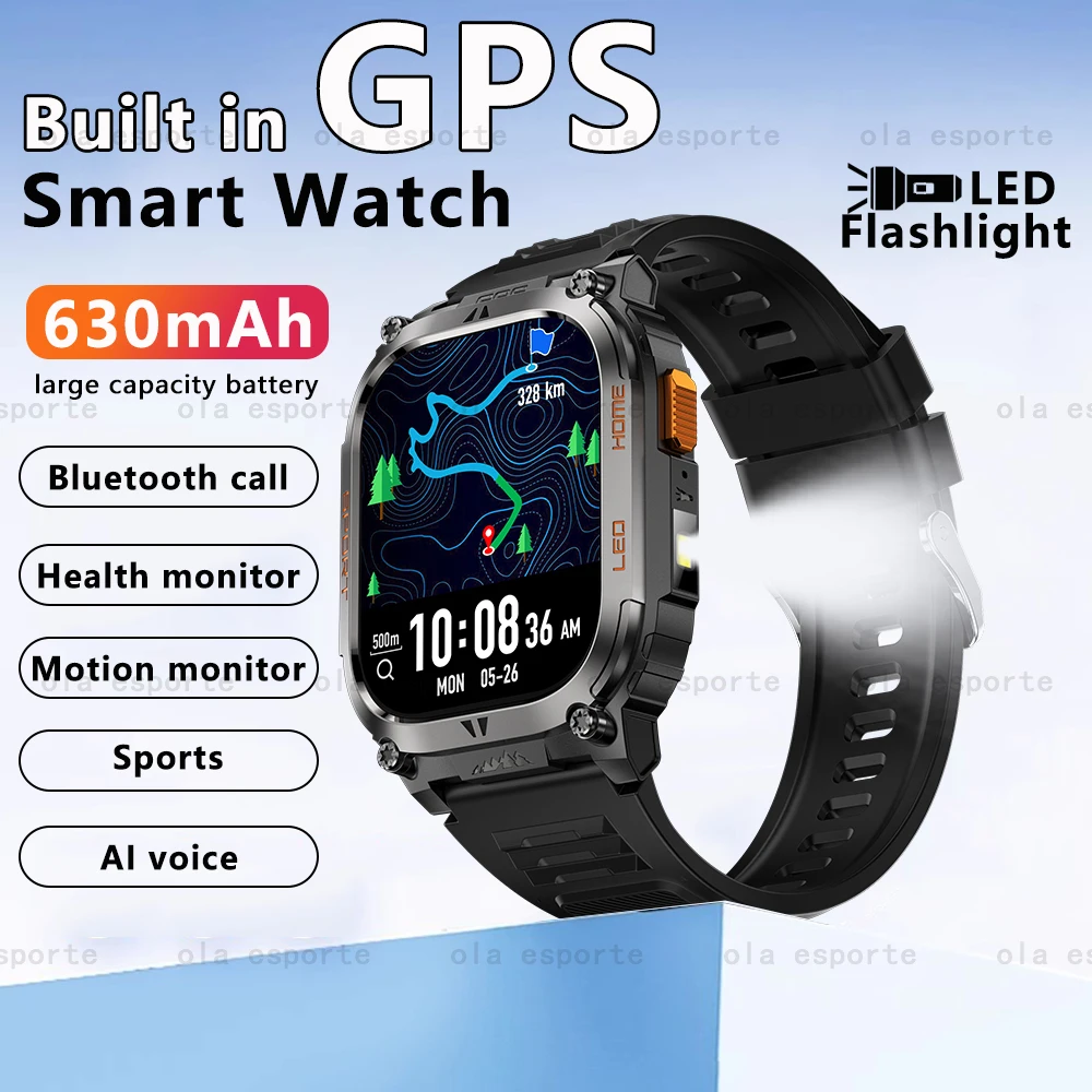 

Новые военные встроенные GPS-смарт-часы для мужчин, несколько спортивных режимов, водонепроницаемый компас, 630 мАч, умные часы с аккумулятором большой емкости для звонков