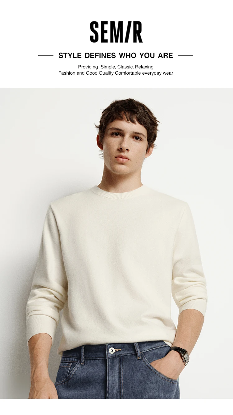 Semir Strickpullover für Herren, Winter-Kaschmirmischung, wärmeisolierend, antibakteriell, 2025, neue Basic-Rundhalsausschnitt, schwarze Basisschicht – Detail 1