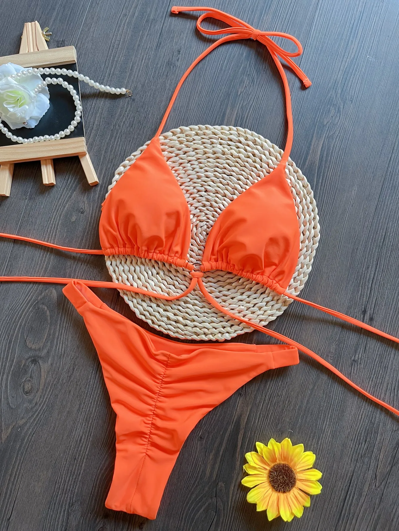 2025 Bikini Women Strap Solid Color Swimsuit Beach Holiday Swimsuit