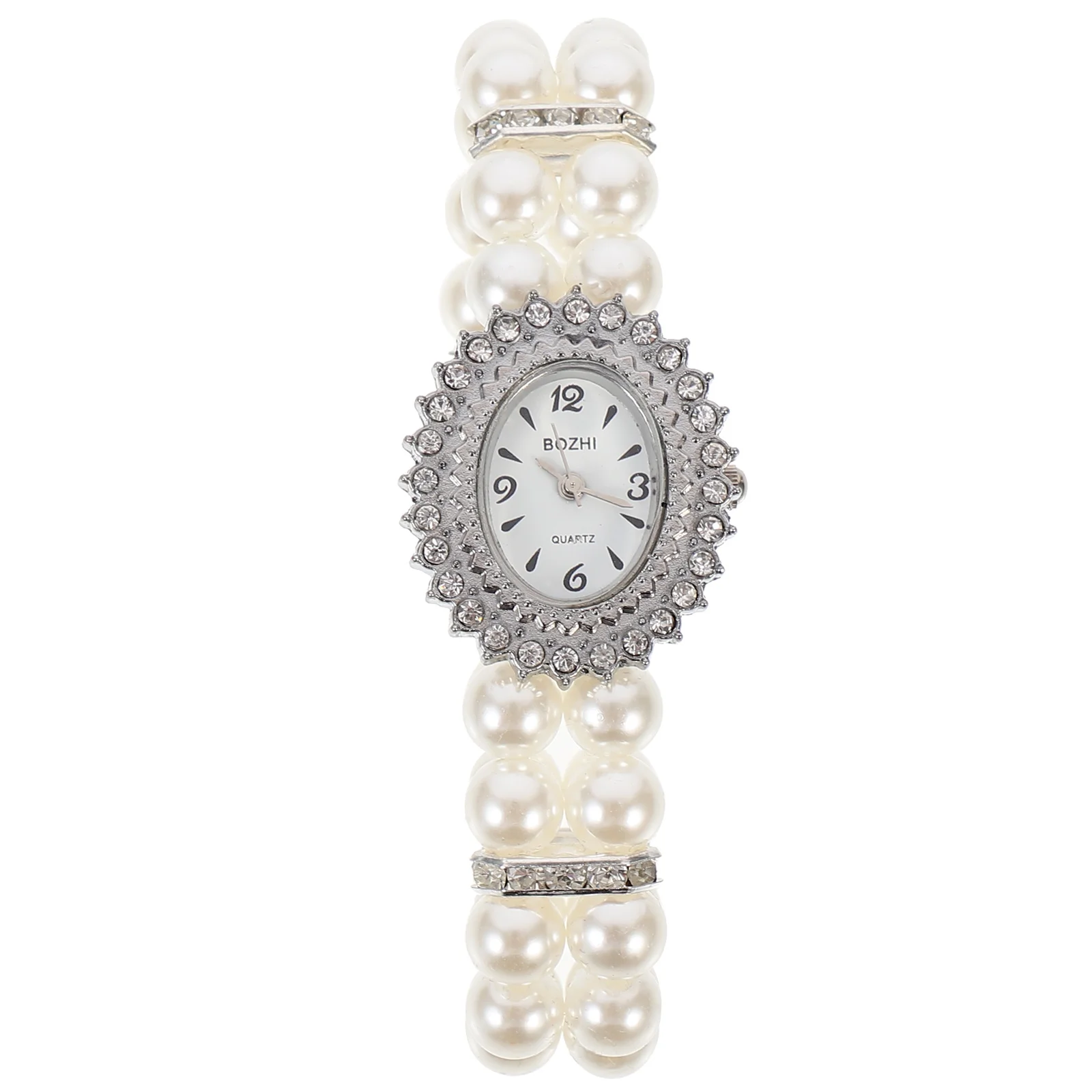 

Design Alloy Women Watch Fashion Elastic Strap Imitation Pearls Double Row Quartz Wristwatch Elegant Casual Students