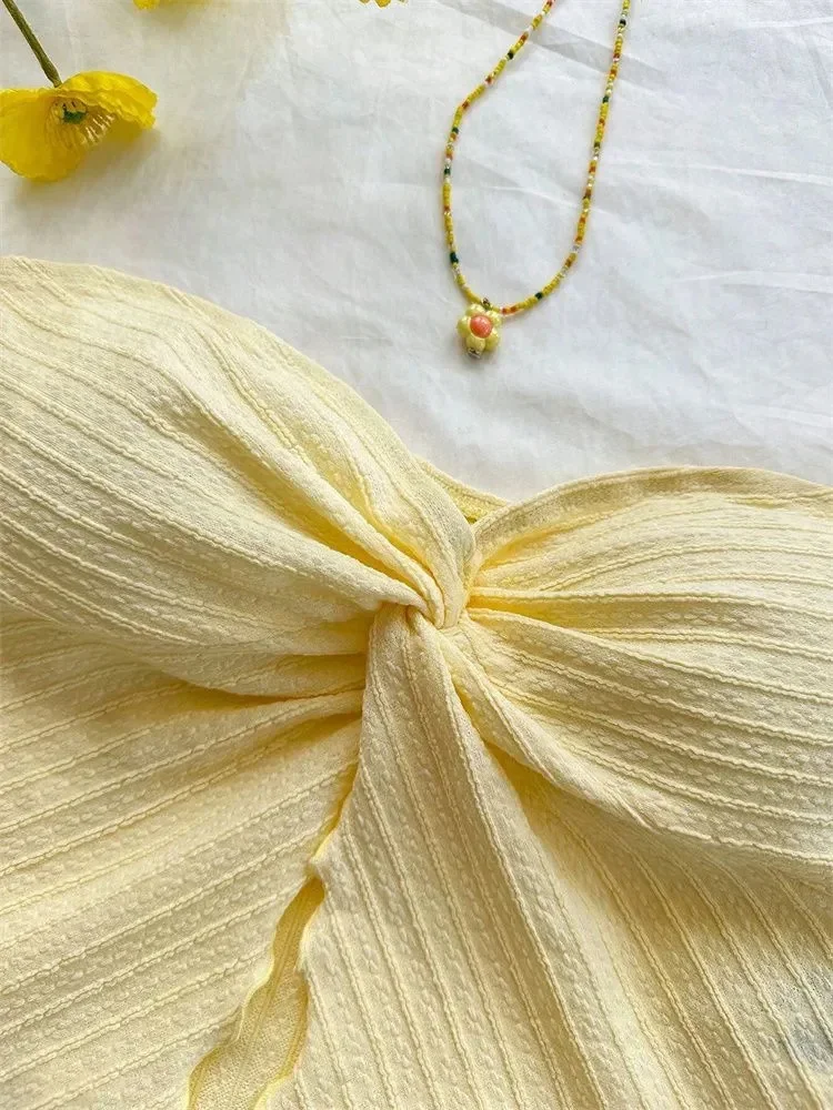 تويست عقدة اقتصاص أنبوب الأعلى للنساء الصيف Y2K الملابس مثير قبالة الكتف شق المحاصيل الأعلى