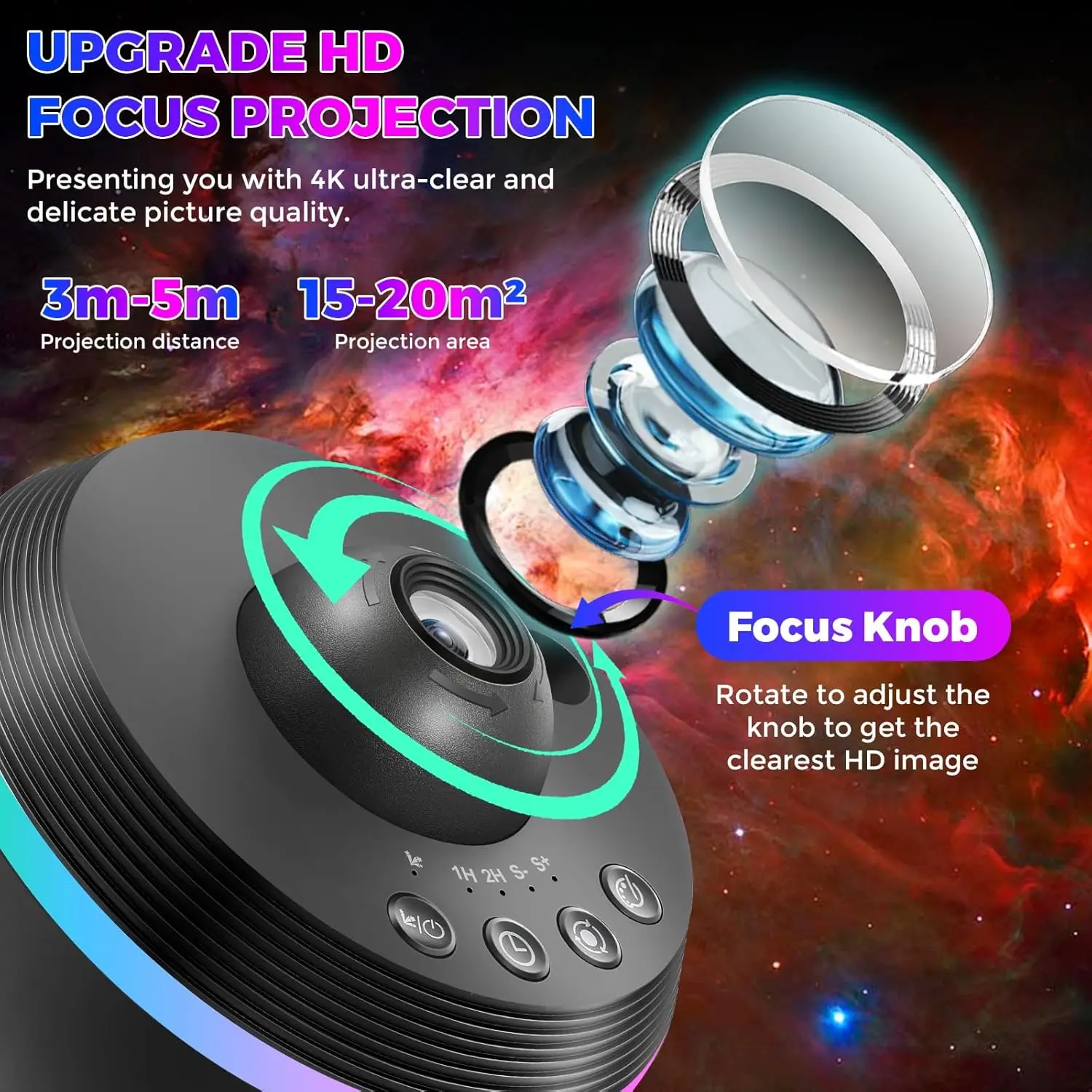 Imagem -03 - Projetor Ultra Clear Night Light Meteor Bola Espacial Giratória de 360 ° Lâmpada de Planetário para Crianças e Adultos Decoração do Quarto Novo