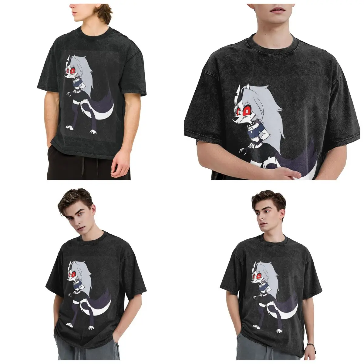 Streetwear T-Shirts Helluva Boss Loona Washed T Shirt Short Sleeve Hip Hop T-Shirt Tops Tees for Men Women