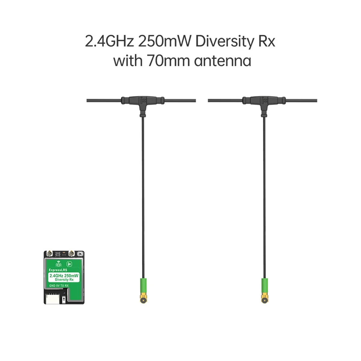 ELRS Diversity Receiver ELRS 2.4GHz 250mW True Diversity RX with 70mm Dual Antenna for FPV B