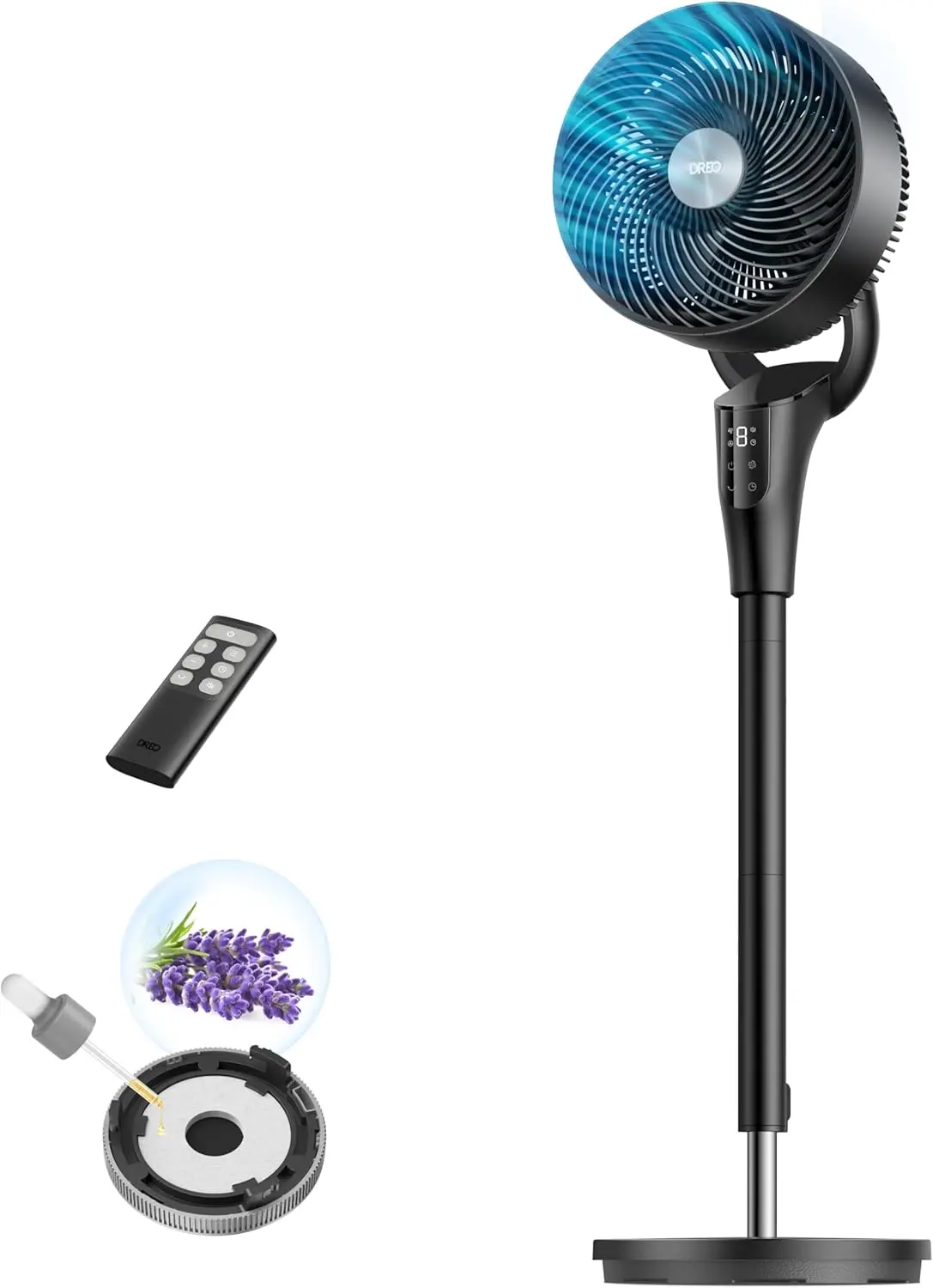 

Тихий вентилятор 20 дБ, 90 ° Осциллирующий напольный вентилятор для всего помещения, двигатель постоянного тока, 8+ часов работы.