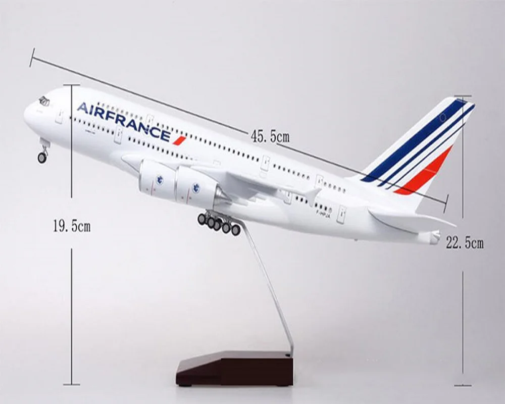 1/160 50.5CM Airplane Air France Airline 380 A380 Model W Light and Wheel Diecast Resin Plane for Collection or Gift (Size : wit